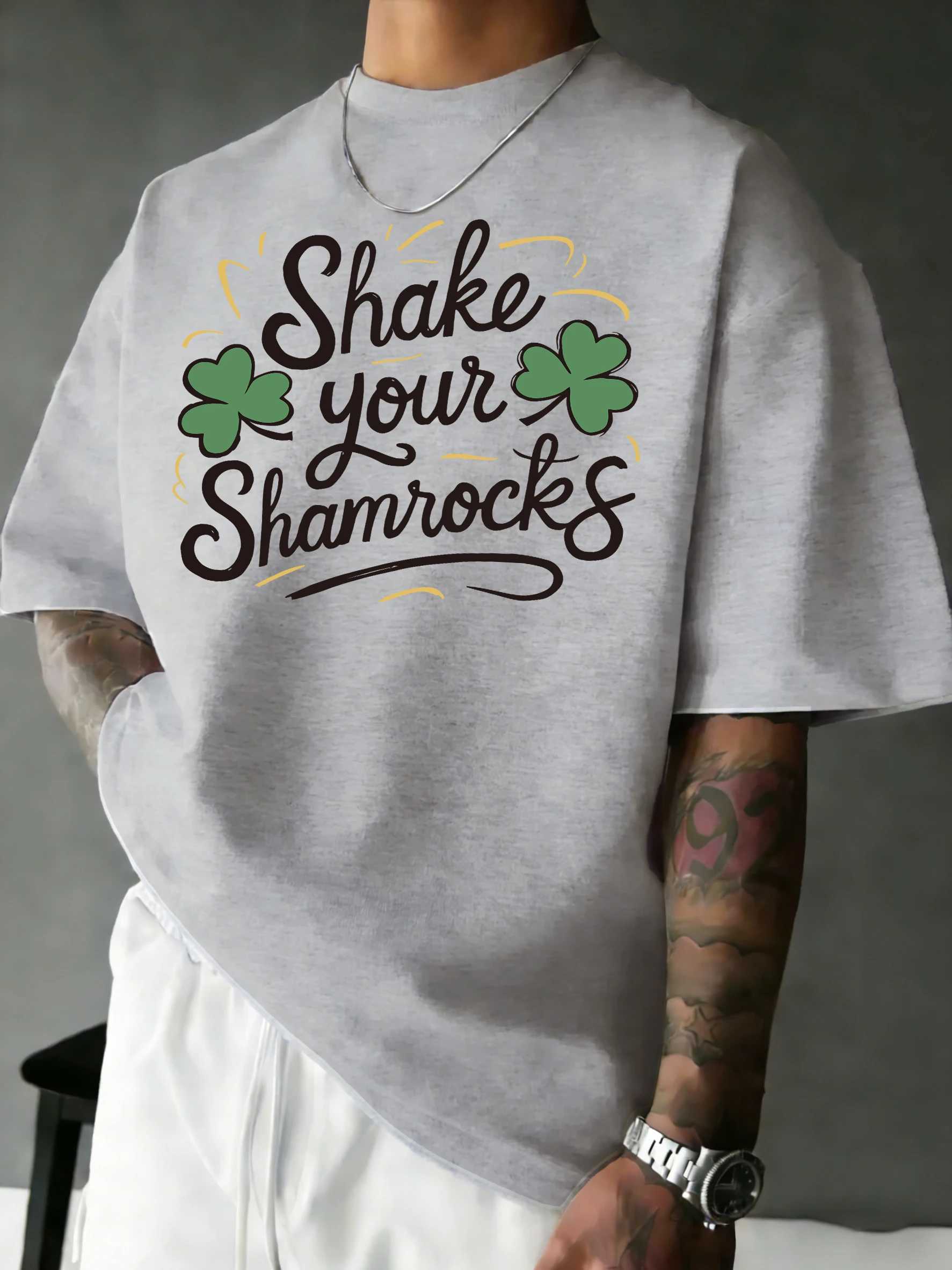 Shake Your Shamrocks Pattern Man Soft Sport T-Shirt Summer O-Neck Short Sleeve Hip Hop Loose Top Cotton Comfortable Clothes M260317