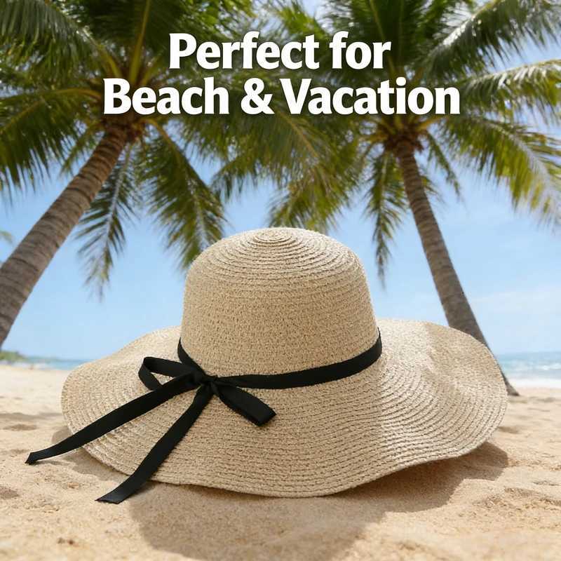 1Pcs Fashionable Summer Wide Brim Straw Hat Foldable Bow Design Beach Sun Hat for Women Korean Style Handmade Vacation Accessory H260317 - view 4
