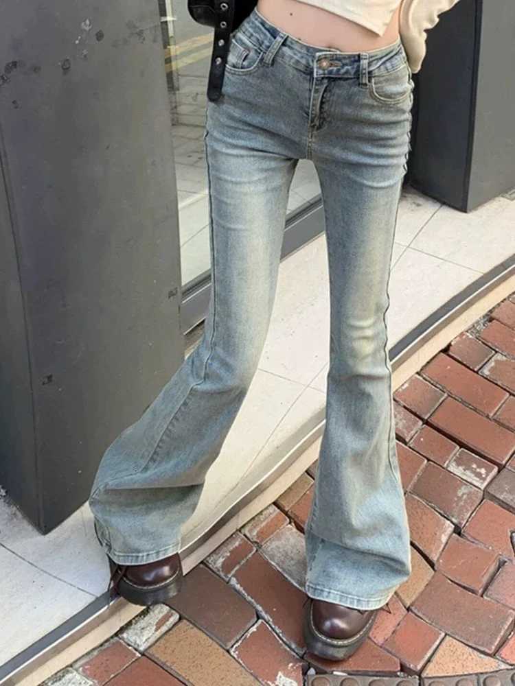 Ins Women Korean High Waist Flared Jeans Female High Street Boot Cut Pants Lady Y2k 2000s Yellow Denim Bell Bottom TrousersT260317