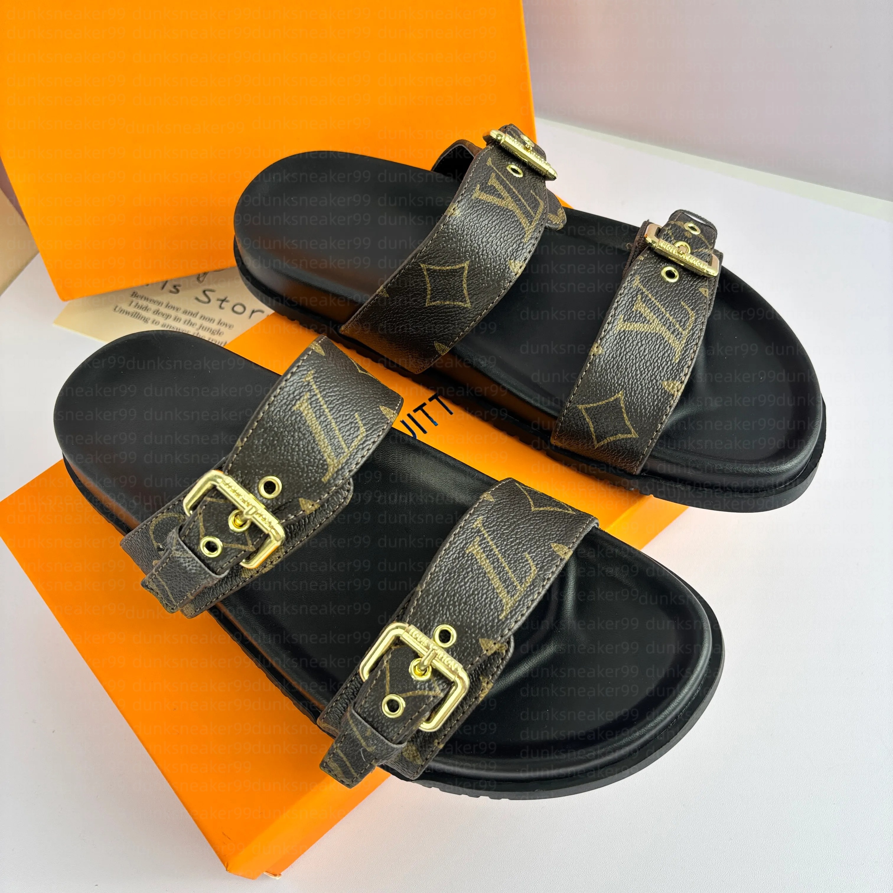 Designer Shoes slide sandals Designer sandals Men and Women Slippers brown slides Summer Flats Sexy real leather platform Shoes Ladies Beach