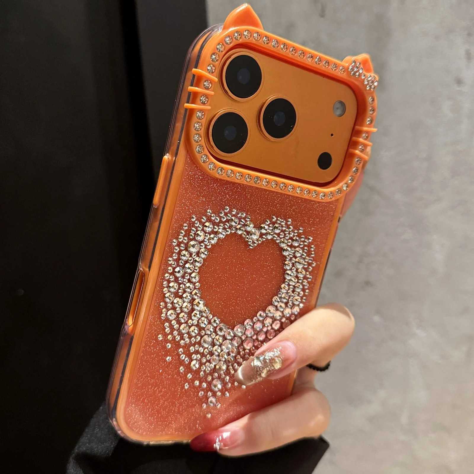 Diamond Cat Ear Cover Funda For iPhone 17 Pro Max 16 Pro Rhinestone Cases For iPhone 15 Prax 14Pro 13Pro Shockroof Case C260314