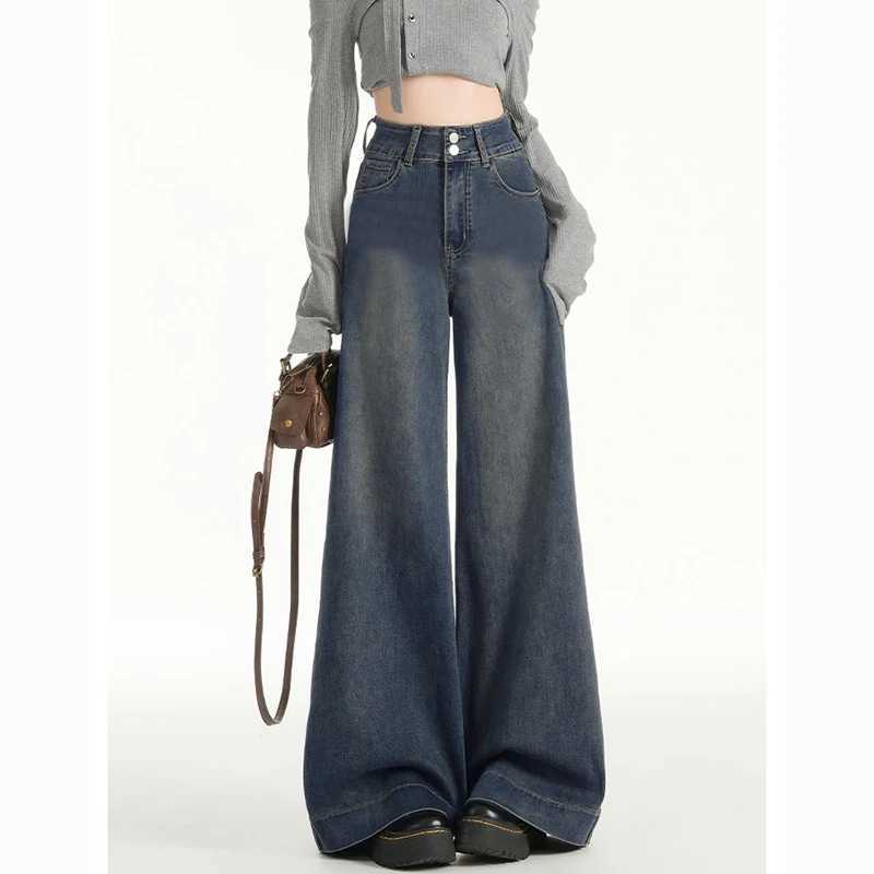 New Chic Fashion Women Straight Leg Jeans Female Korean High Waist Denim Pants s Fashion Double Button Loose Trousers M260317