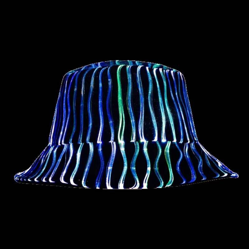 New Arrival Colorful LED Intelligent Luminous Night Club Cap Men Women Y2K High Street Optical Fiber Fabric Bucket Hat gorros