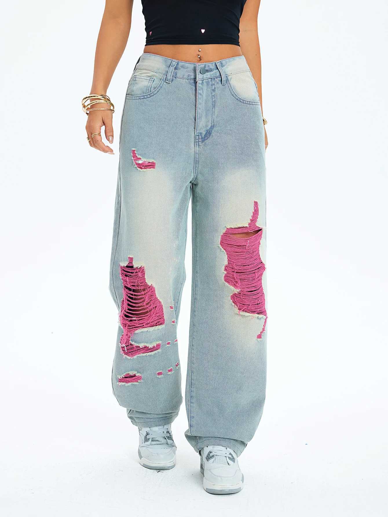 5-Pack Womens Distressed Peach-Colored Chiffon Wide-Leg Long Pants Non-Stretch Fabric Fashionable plus Size Casual TrousersT260317