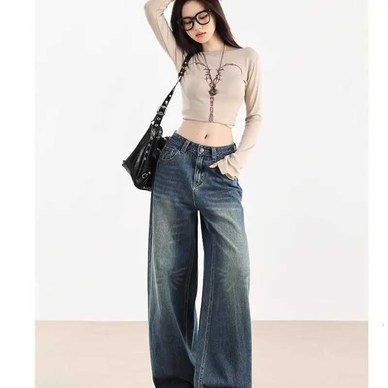 Girl Light Blue Jeans Drape Wide-Leg Pants Leisure Loose Versatile Straight-Leg Pants Spring Autumn Female Student Floor PantsT260317