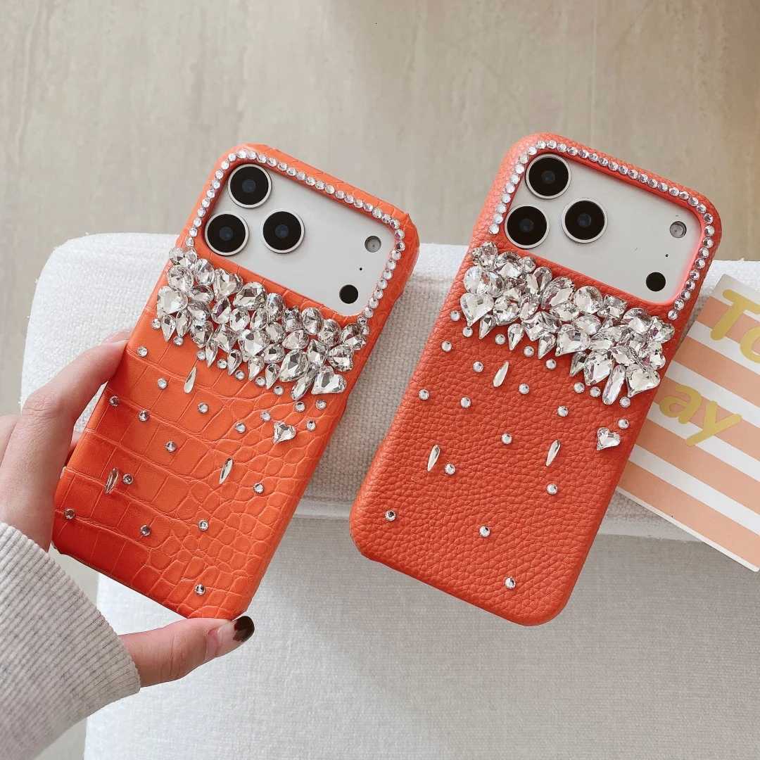 3D Orange Crocodile Pattern Luxury Rhinestone Case for IPhone 17 Pro Max 15 14 13 12 16 Pro Max 17 air Diamond Cust Hard Cover C260314