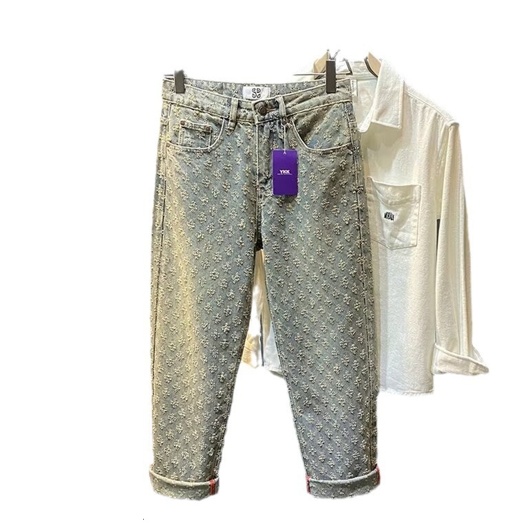 Luxury Brand Designer Heavyweight American functional style zippered straight-leg jeans for men high street vibe slightly flared rivet work pants