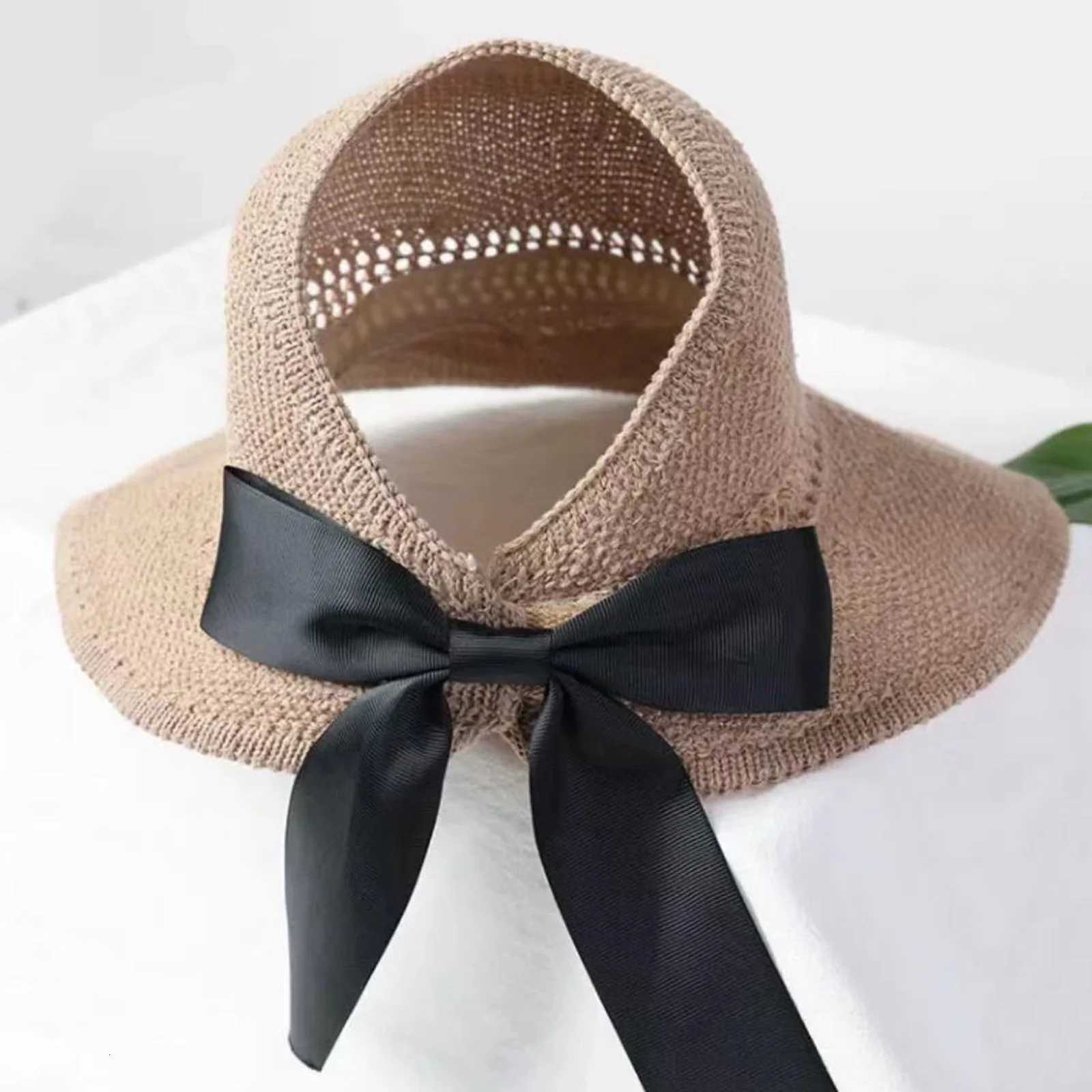 Foldable Women Wide Brim Straw Hat Breathable French Style Sun Hats with Bowknot for Outdoor Travel Photography H260317 - view 3