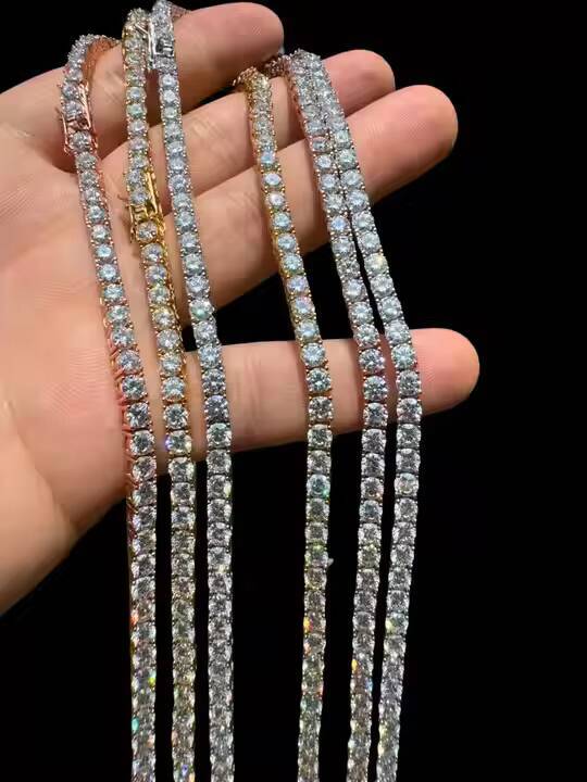 VVS Moissanite 3mm-7mm Tennis Chain Necklace Iced Rose Gold Plated Sterling Silver Trendy Unisex Hip Hop Jewelry IGI Certified
