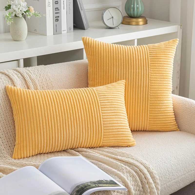 30x50cm 45x45cm 50x50cm Corduroy Throw Pillow Covers Striped Patchwork Yellow Farmhouse Classic Halloween Decor Pillowcases D260317
