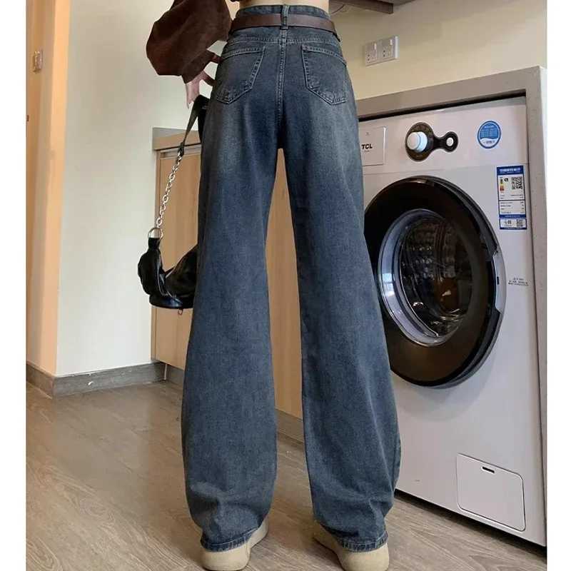 Woman New High Waist Vintage Streetwear Jeans Female Fashion Casual Loose Straight Leg Pants s Y2k Black Gray Denim Trousers M260317