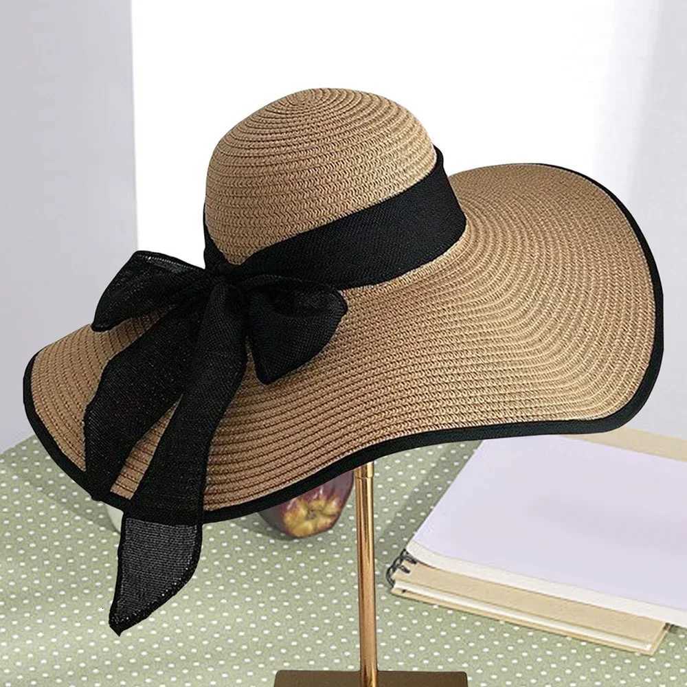 1Pc Womens Seaside Bow Beach Hat Oversize Straw Hat Womens Summer Sun Block Big Brim Hat Suitable For Sun Protection H2603171 - view 6