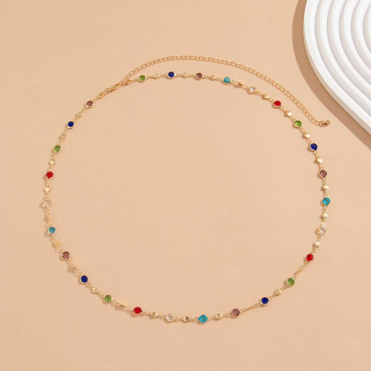 IngeSightZ Simple Colorful Geometric Crystal Waist Belly Chain for Women 2024 Trendy Bikini Thin Belt Chain Body Jewelry H260316 - view 5
