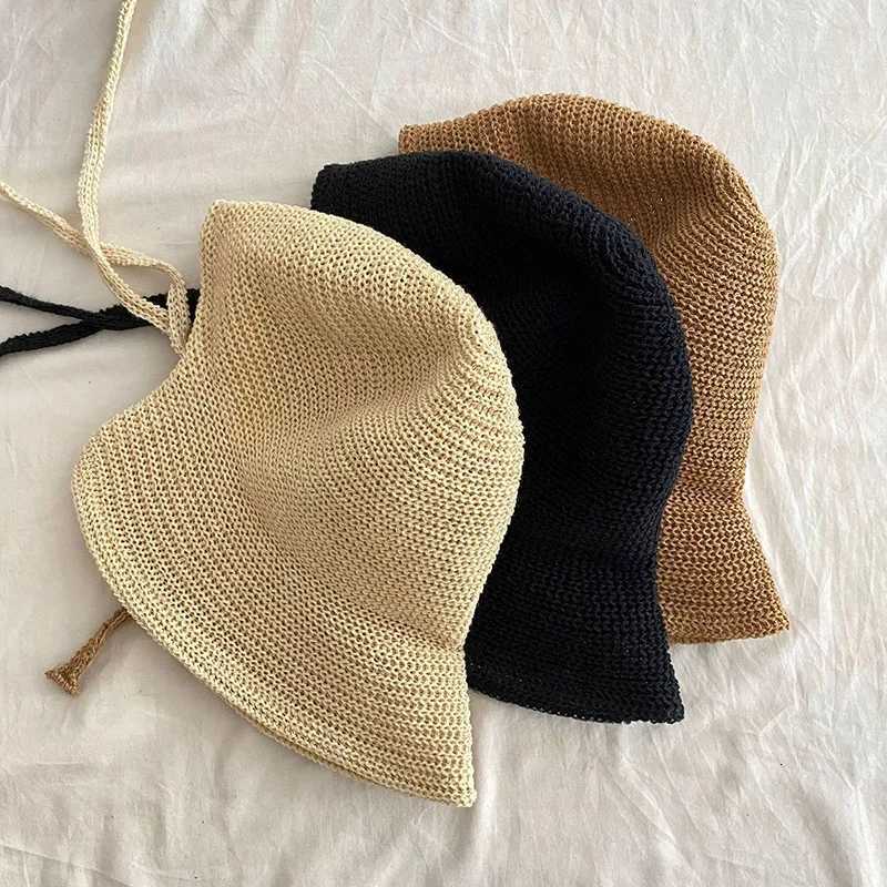 Summer Straw Sun Hat for Women Japanese Cute Strap Cap Summer Travel Versatile Sunscreen Wide Brim Bucket Hats H260317 - view 7