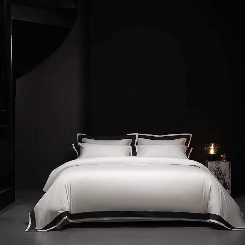 4Pcs Premium 1000TC Egyptian Cotton Solid Color Hotel Style Wide Edge Bedding Set Duvet Cover Bed Sheet/Fitted Sheet Pillowcases D260317