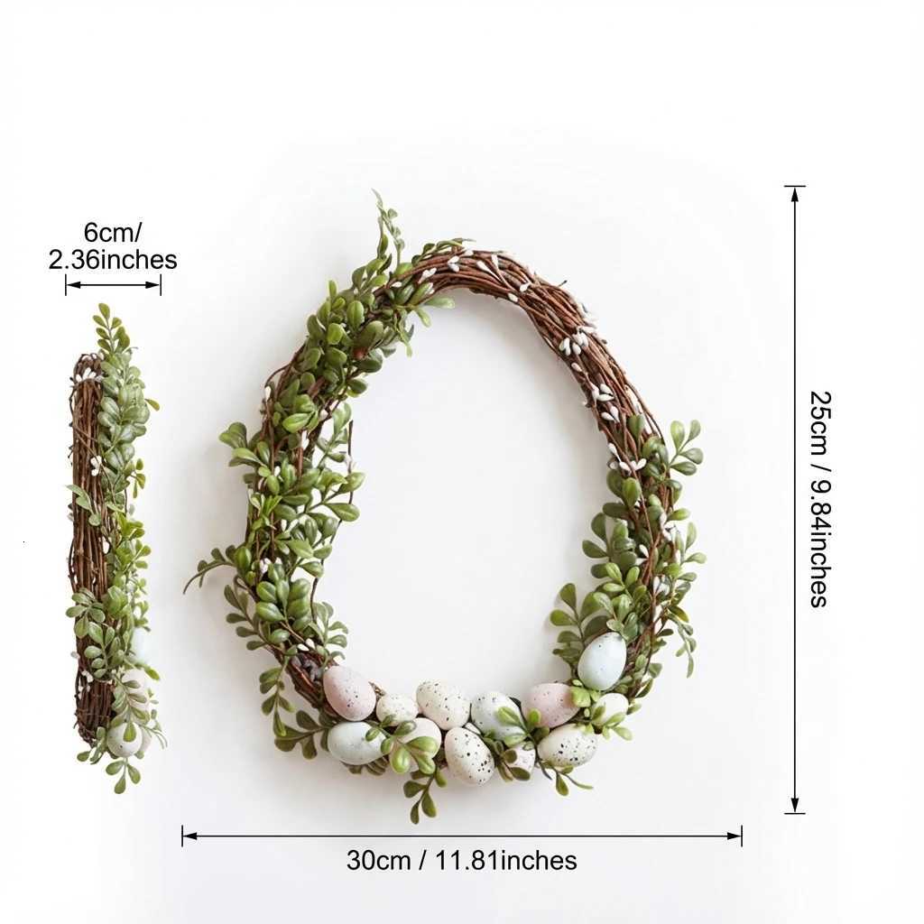 Easter Day Artificial Egg Flower Wreath With LED Lights For Easter Spring Decoration Garden Door Hanging Garlands 30x25cm H260316