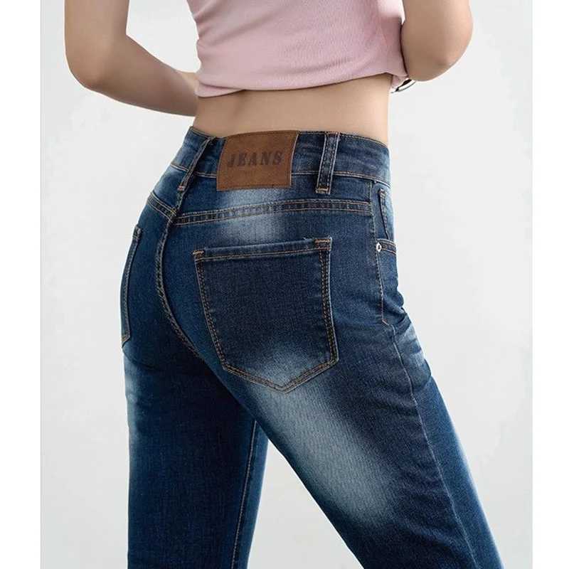 2025 Women Retro Low Waist Thin Jeans Hot Sale s Solid Bell Bottom Pants Lady Casual Fashion Denim Trousers M260317