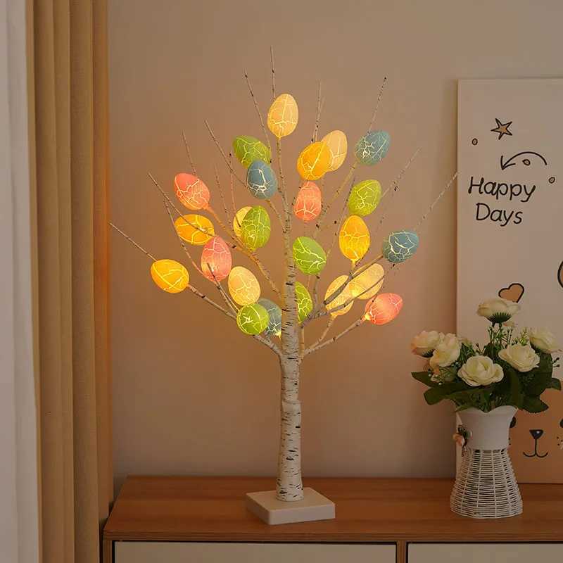 60cm Easter Brich Tree Lamp 40LED Easter Eggs Ornaments Hanging Easter Decorations for Home Spring Festival Party Table Decor H260316