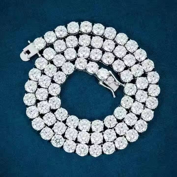 Exclusive Hip Hop Style Sterling White Gold Moissanite Diamond Round Cut Tennis Chain Crafted in IGI Certified With VVS Clarity