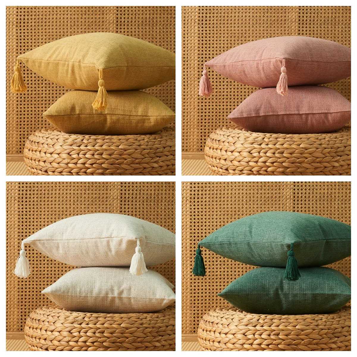 45x45cm Textured Throw Decorative Pillow Covers Square Accent Solid Cushion Cover Cozy Farmhouse Linen Pillow Case with Zipper D260317