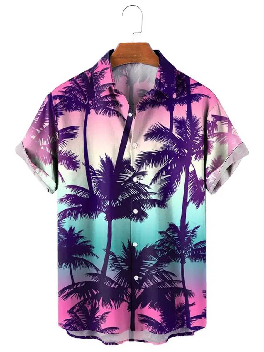 Mens Shirt Tropical plants pattern 3D Print Tops New Summer Casual Holiday shirt Button Lapel Short Sleeves Unisex Clothing M260317