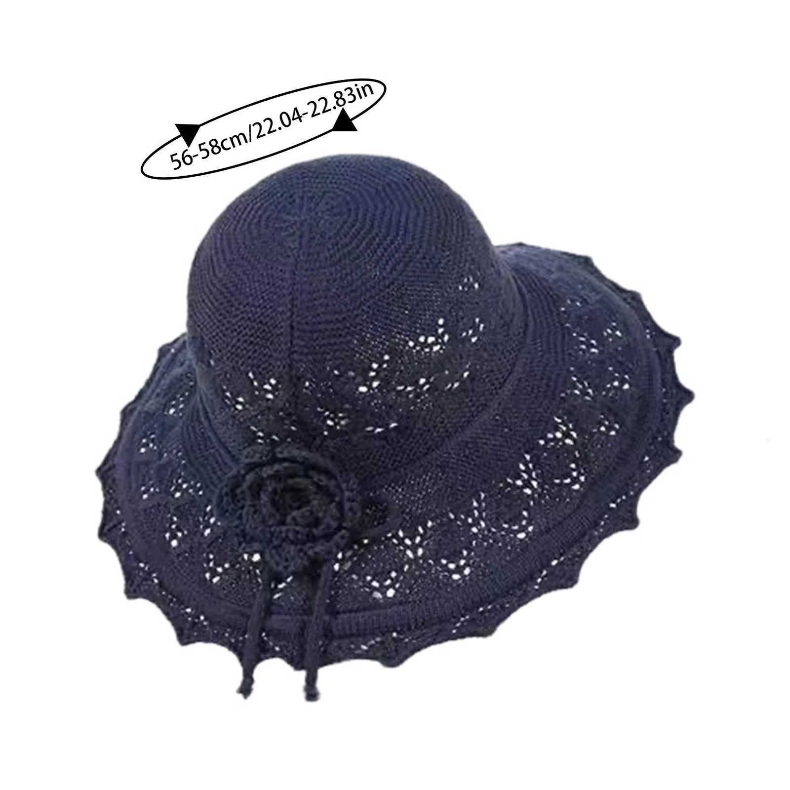 Portable Summer Sun Hat For Women Trendy Hook Flower Large Eave Straw Hat Foldable Beach Wide-brimmed Hat Elegant Bucket Hat 1pc H260317 - view 7
