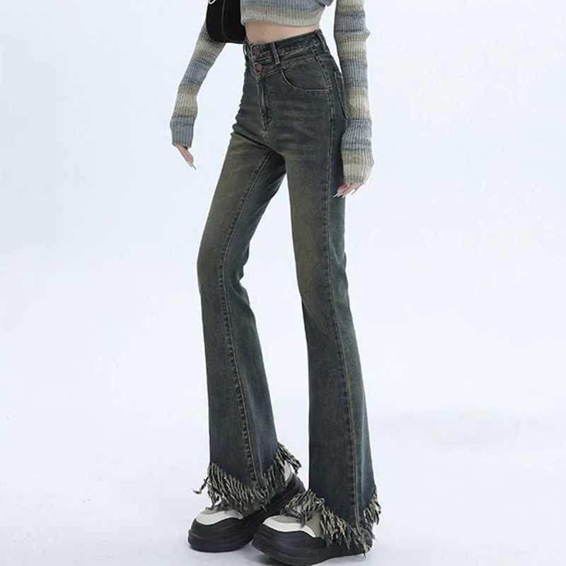 Lady Chic Ripped Designer High Waist Flared Jeans s Y2k Retro Fashion Thin Pants Female Korean Casual Denim Trousers M260317