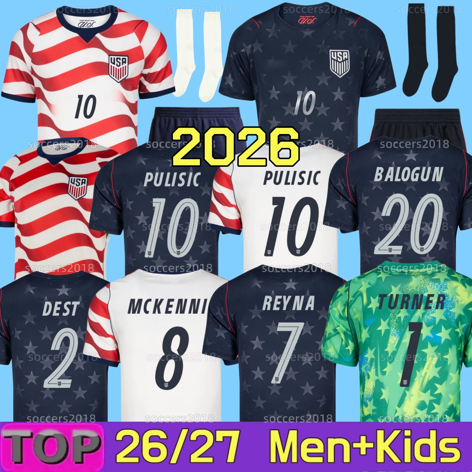 2026 USAs World CUP Soccer jerseys PULISIC MCKENNIE SMITH USWNT DEST REYNA BALOGUN Megan Lavelle Rapinoe Trinity ERTZ 26 27 Home Away Football Shirt Men Woman Kids Kit