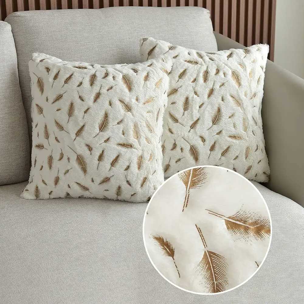 Gold Feather Pillow Covers Decorative Pillows for Sofa Car Plush Christmas Throw Pillows Cover Nordic Cushion Cover 45x45 Velvet D260317