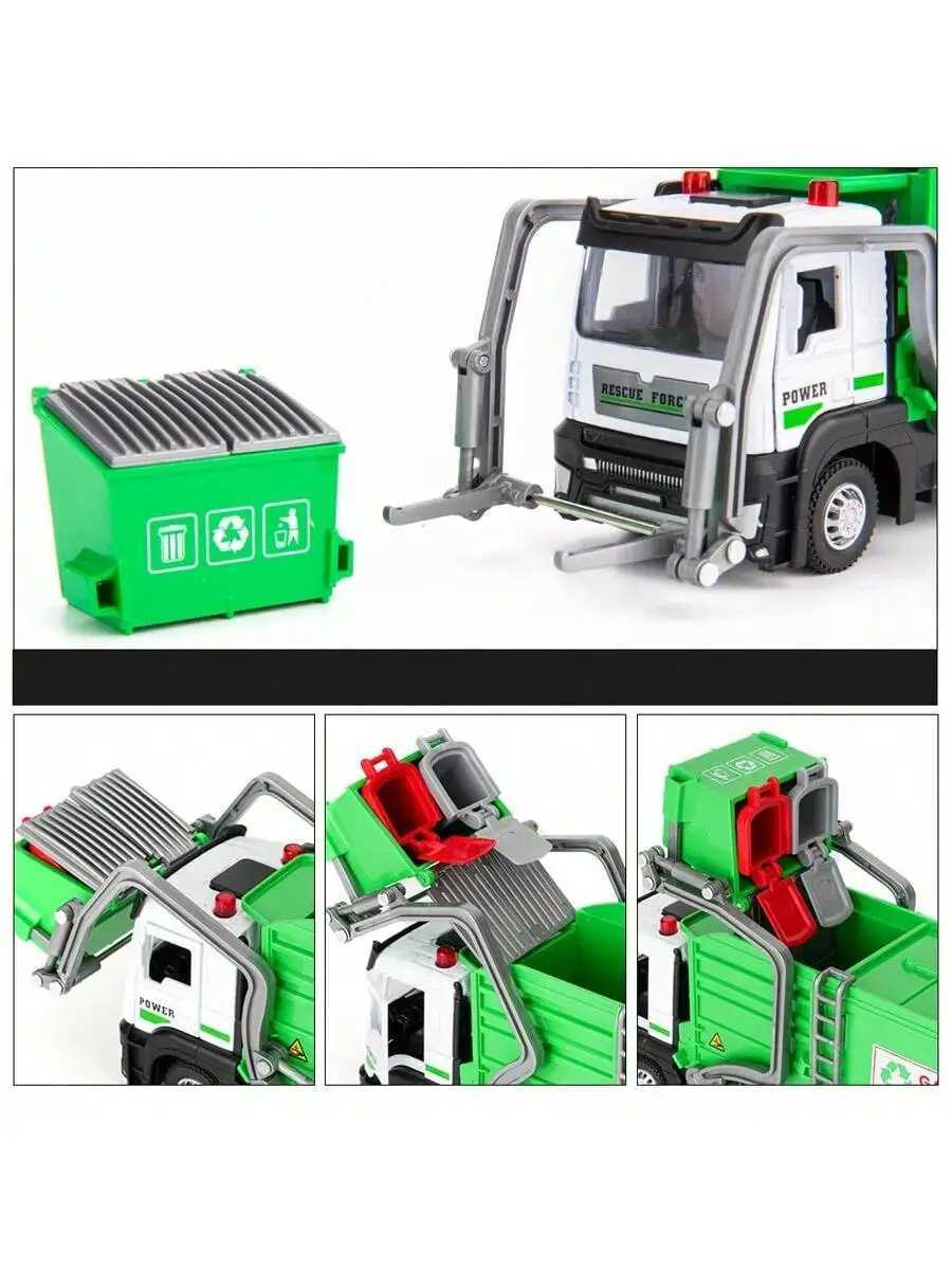 Realistic Garbage Truck Toy Set with Trash Can STEM Learning Cards 6 Years Interactive Pull-Back Vehicle for Boys Girls D260317