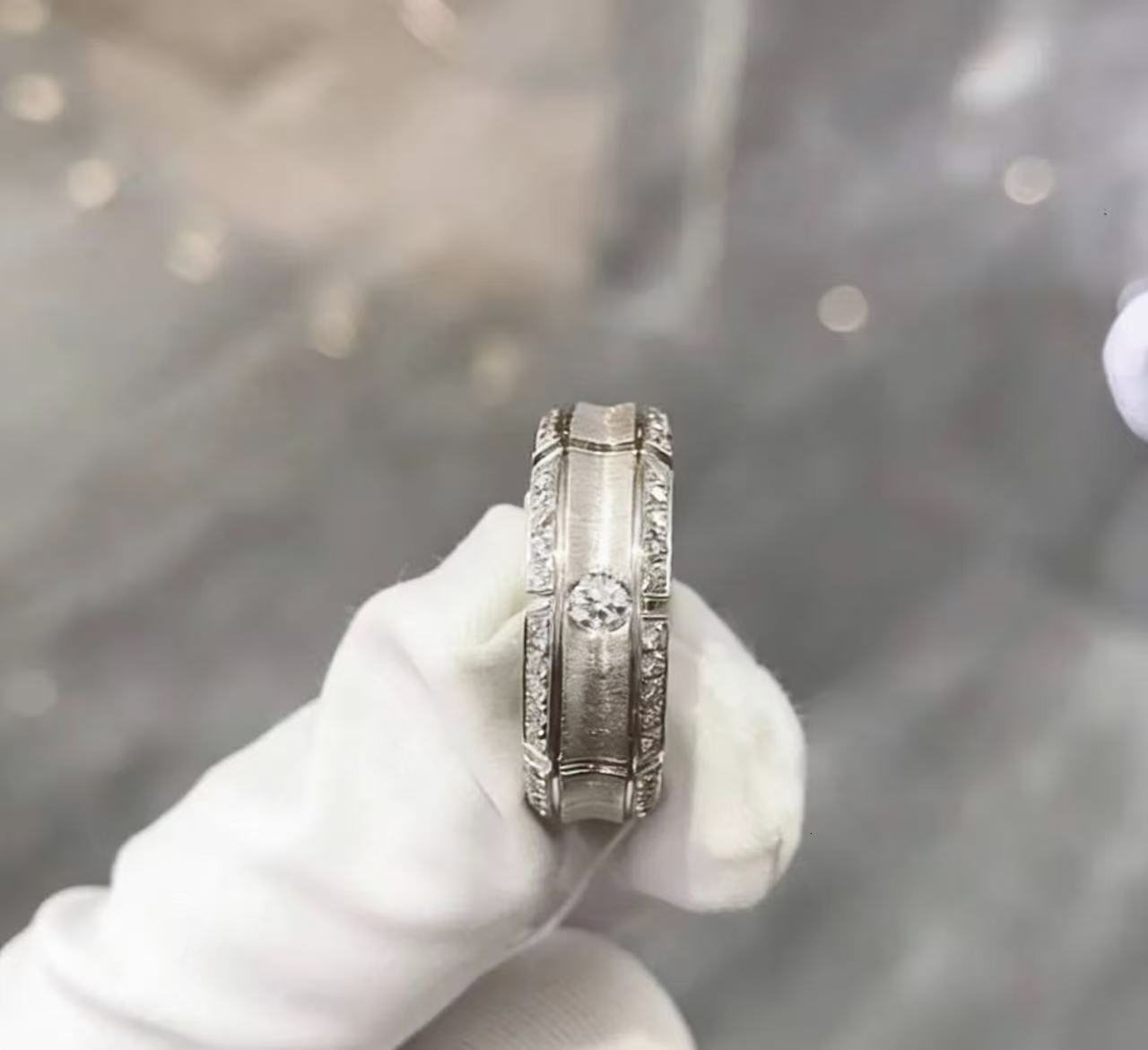 18K gold luxury fashion mens ring IGIcertified labgrown roundcut diamond micropav setting design specially crafted for him