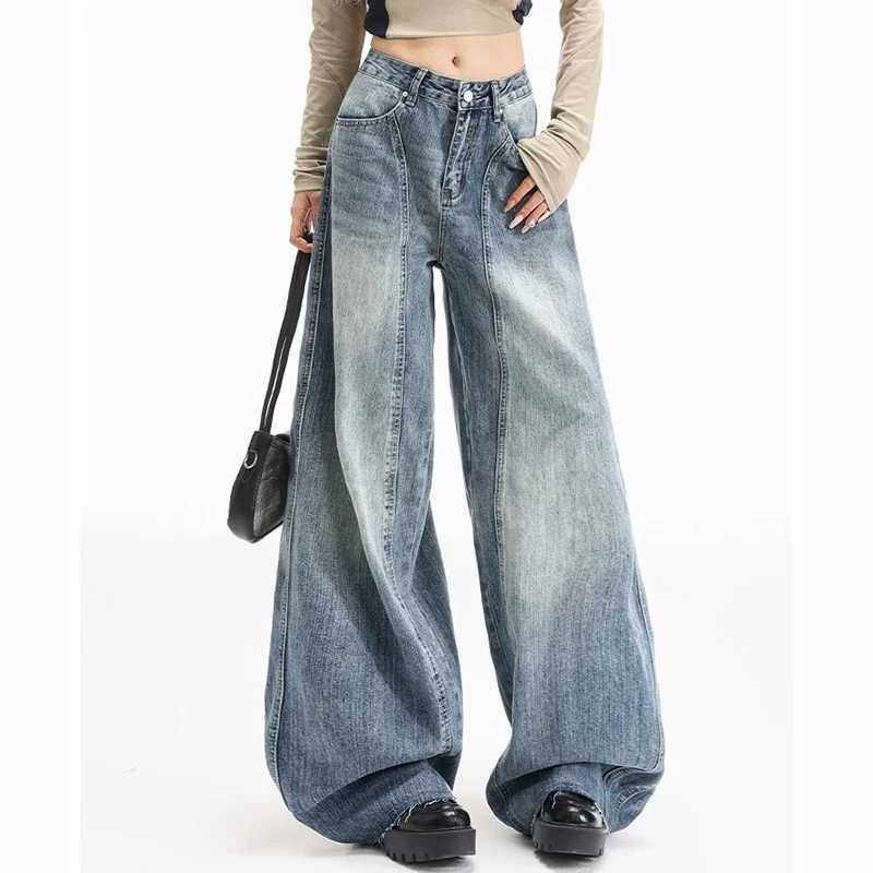 Female Retro Casual Wide Leg Jeans Women Korean Fashion Straight Leg Denim Trousers s Chic Fashion Baggy Pants M260317