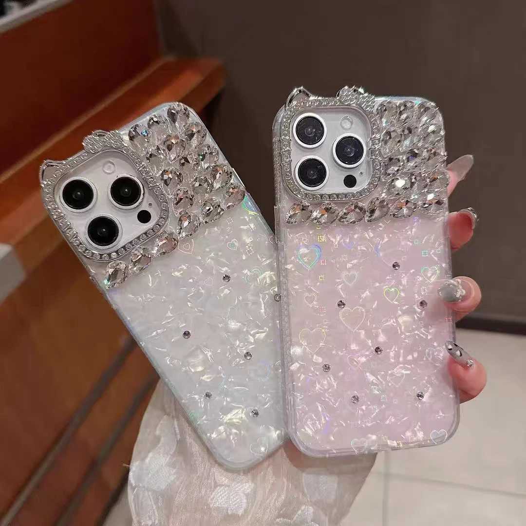 For iPhone 17 Pro Max 17Air 14 15 13 12 11 Pro 16 Plus Case Cat Ears Epoxy Gypsy Flash Diamonds Laser Shiny Bow Cover C260314