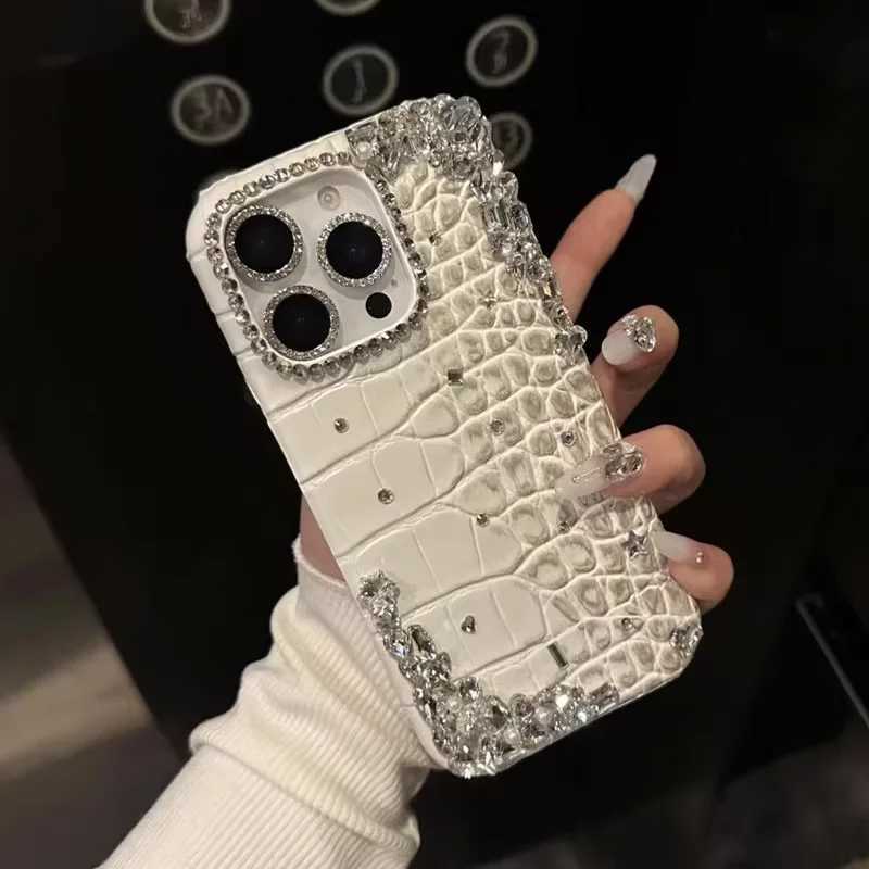 Luxury Glitter crocodile texture rhinestone For iphone 13 14 15 16 pro max 17 air case leather wan Anti-drop protective cover C260314