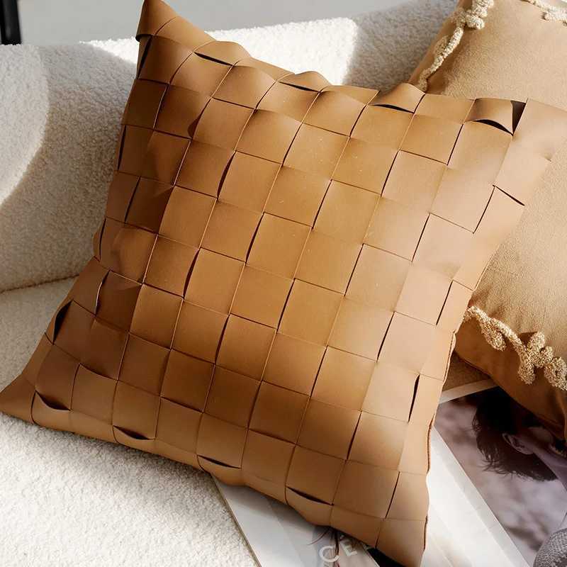 Earth Tone Accent Pillow Covers Faux Fur Pom Herringbone Knit Braided Design Sofa Cushions Cozy Home Minimalist Decor Set D260317