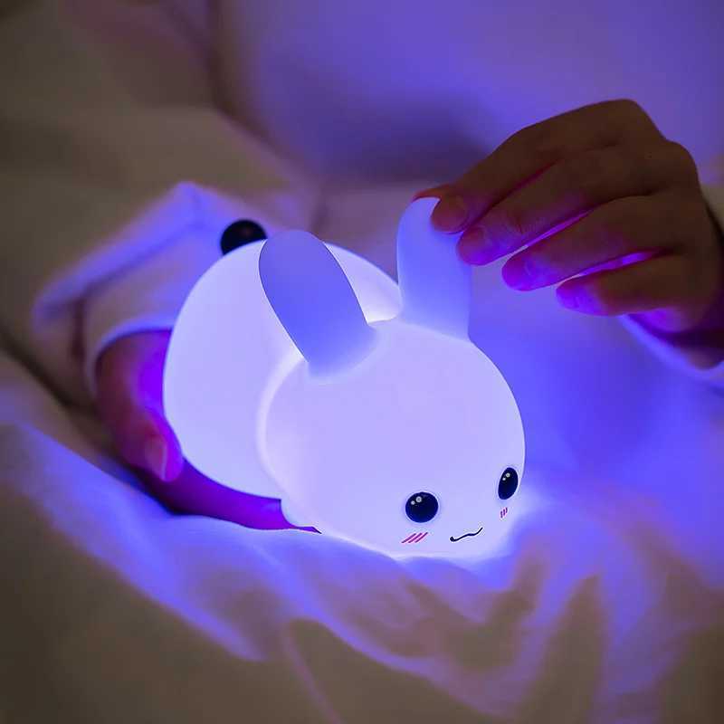 1pc Cute rabbit nightlight remote control dimmable rechargeable silicone rabbit light childrens baby toy gift touch sensor H260316