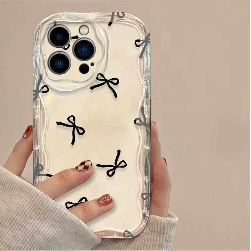 Black Bowknot Phone Case for iPhone 17 Air 16 15 14 13 12 11 Pro Max Plus 16E XR XS X 7 8 Shockproof Silicone Back Cover C260314