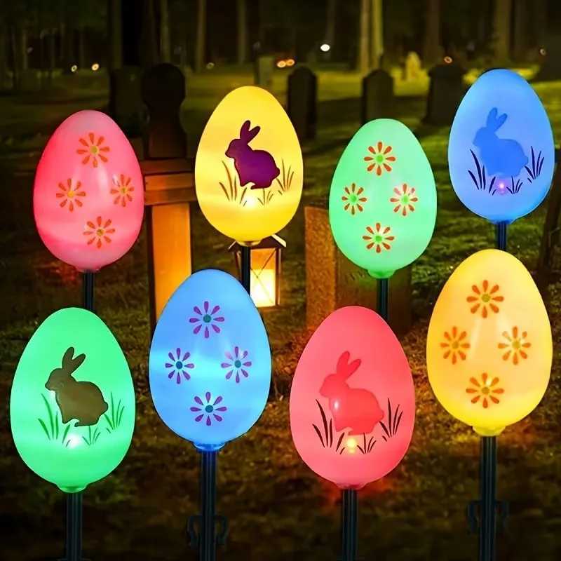Festive Solar Powered Easter Egg Pathway Lights Outdoor Waterproof LED String for Garden Lawn Yard Decor and Holiday Lighting H260316