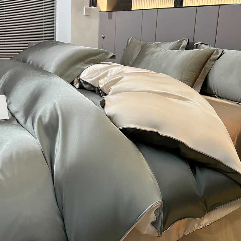 WOSTAR Luxury satin rayon bedding set four-piece set summer solid duvet cover bed sheet and pillowcase twin full queen king size D260317