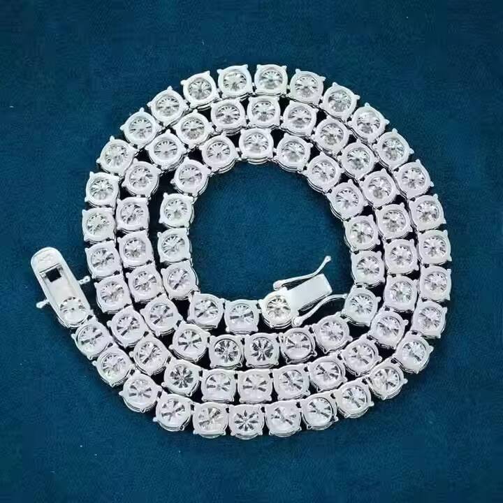 Exclusive Hip Hop Style Sterling White Gold Moissanite Diamond Round Cut Tennis Chain Crafted in IGI Certified With VVS Clarity
