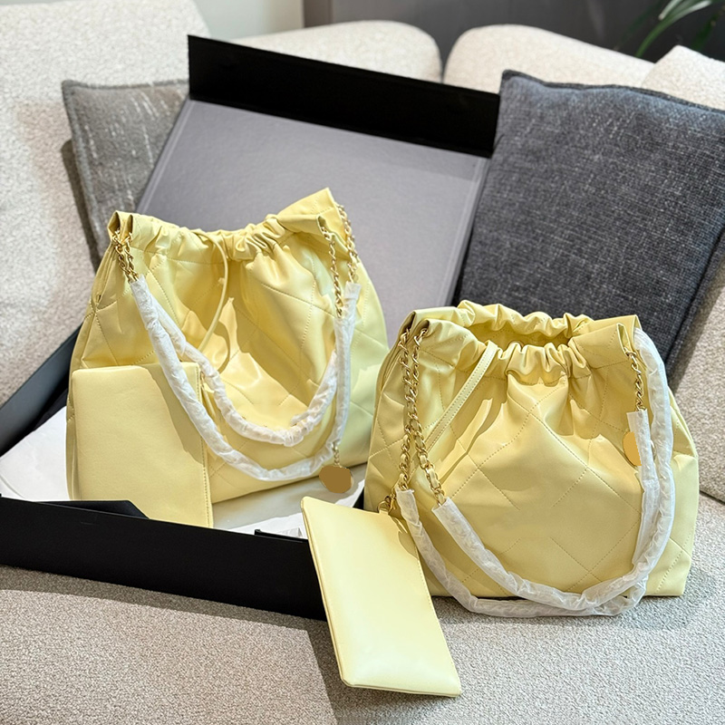 Two Sizes Women Sheepskin 22 Garbage Bag Luxury Designer Shoulder Bag Glossy Leather Quilted Check with Gold Metal Handbag Cross Body Shopping Purse 35cm/38cm