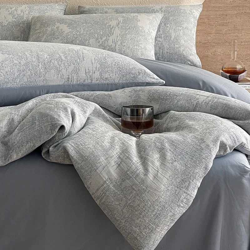 2025 New 3-Layer Yarn Cotton Bedding Set High Quality Jacquard Solid Color Fitted Sheet Super Soft Skin Friendly Bedclothes D260317