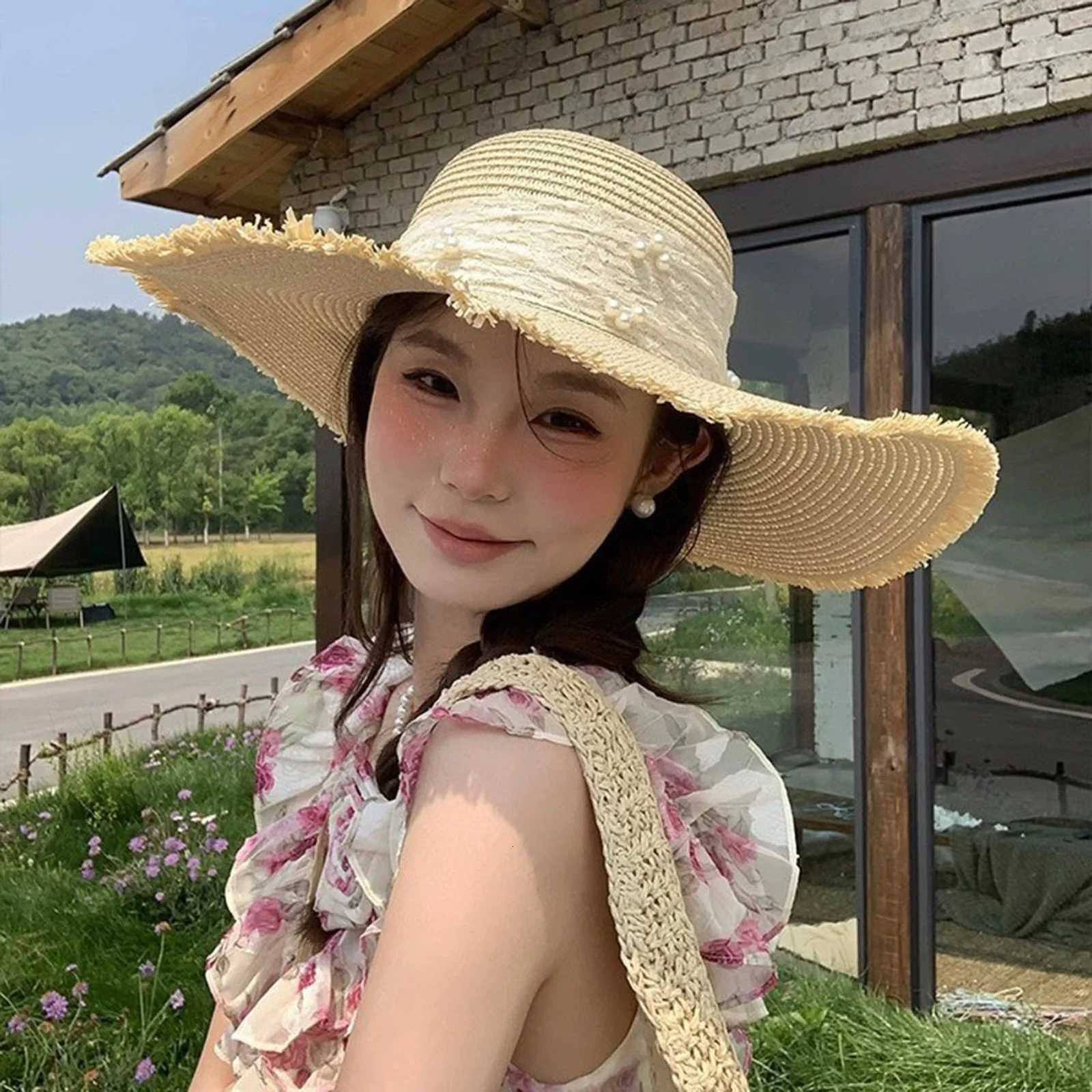 Summer Beach Straw Sun Hat Cool Beach Hat With Wide Brim Ribbon Designs Sun Protection For Women Outdoor Beach Vacation Travel H260317 - view 3