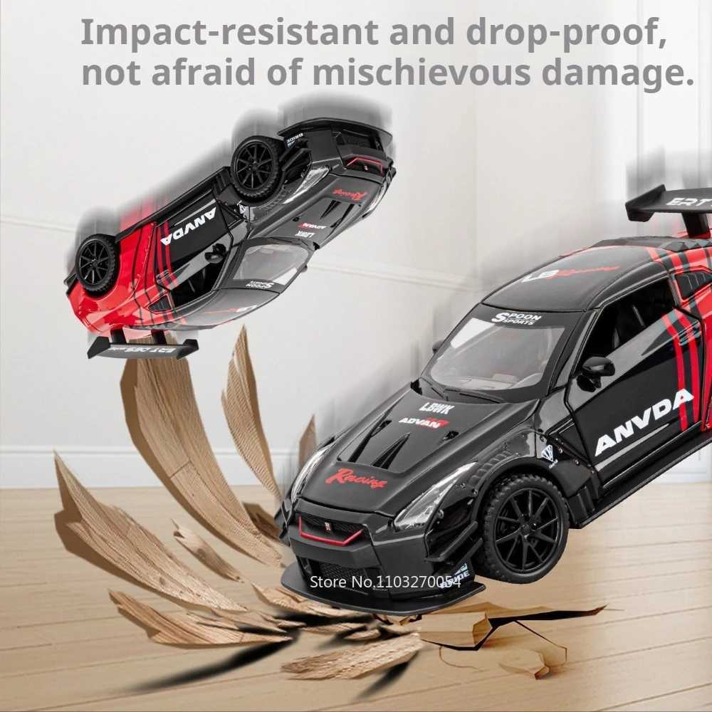 132 Scale GTR R50 Miniature Sports Car Alloy Diecast Model Toys Doors Opened with Sound Light Pull Back Vehices Childrens Gift D260317