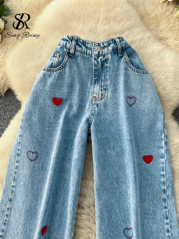 SINGREINY Heart Embroidery Hotsweet Jeans Women Denim Loose Original Design Trendy Street Y2K Spicy Girl Slim Straight Leg PantsT260317