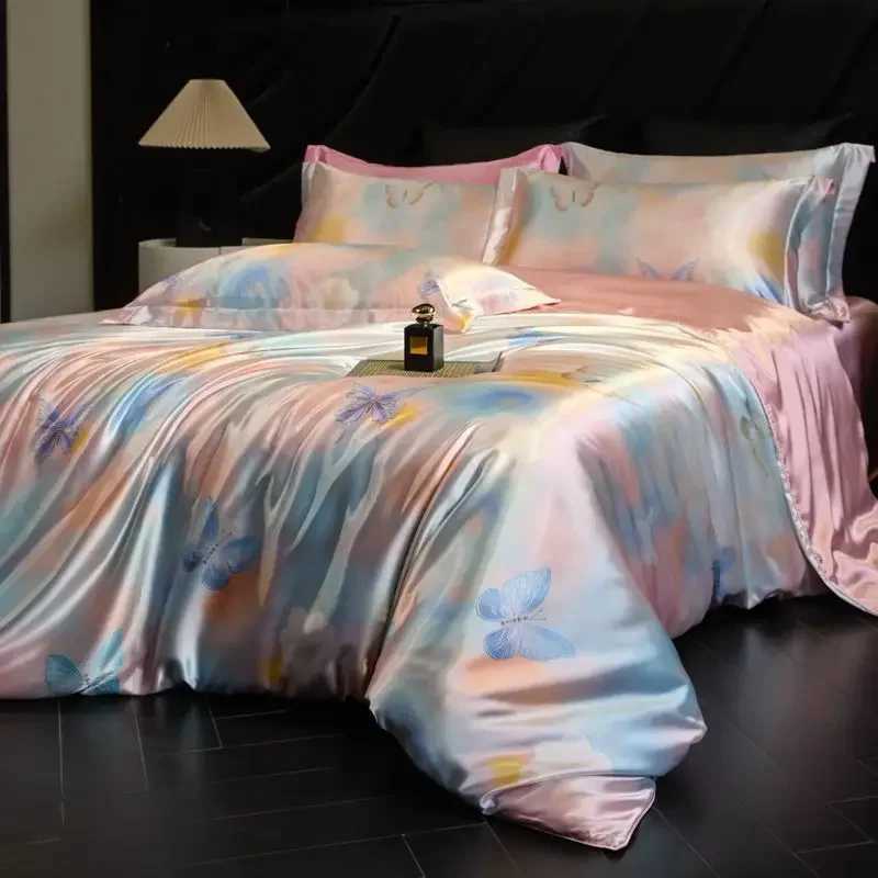 100 Natural Mulberry Silk Fitted Sheet Bedding Sets 3D Printed Satin Cooling Quilt Cover Set for Summer Single Double Bed Kit D260317