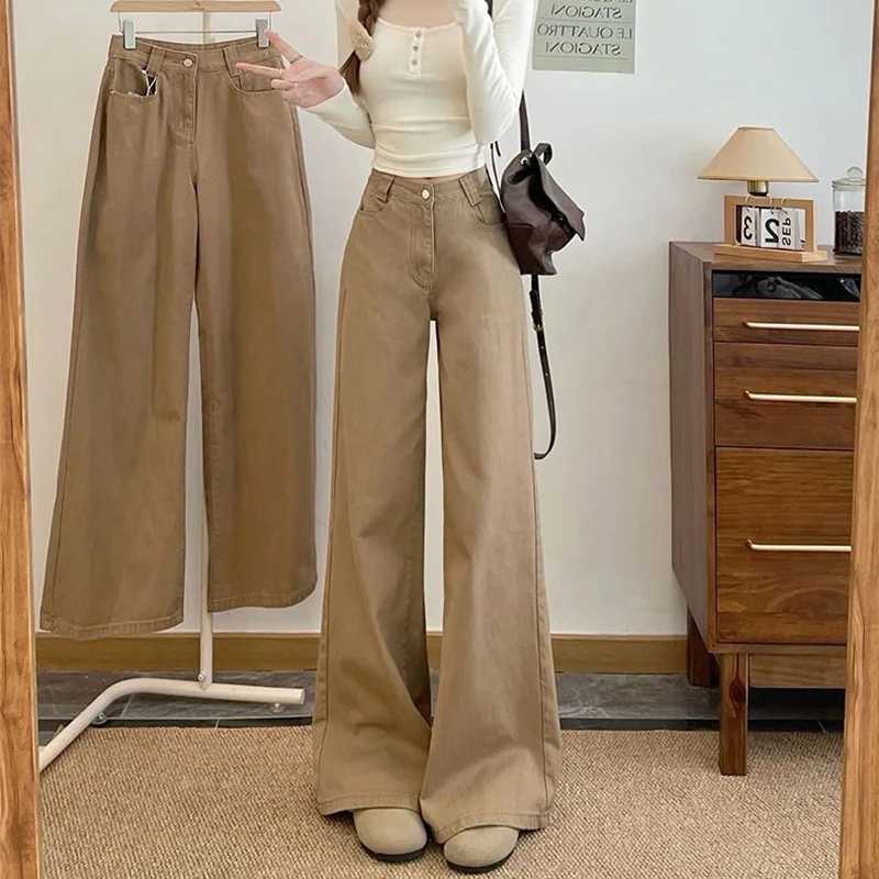 Female Classic Khaki Wide Leg Jeans s Retro Low Waist Solid Casual Denim Trousers Women Fashion Comfortable Baggy Pants M260317