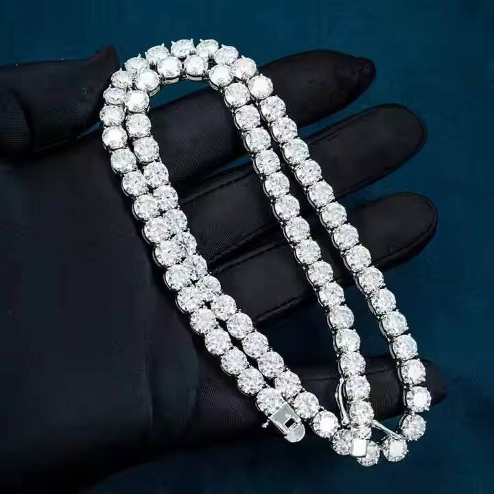 Exclusive Hip Hop Style Sterling White Gold Moissanite Diamond Round Cut Tennis Chain Crafted in IGI Certified With VVS Clarity