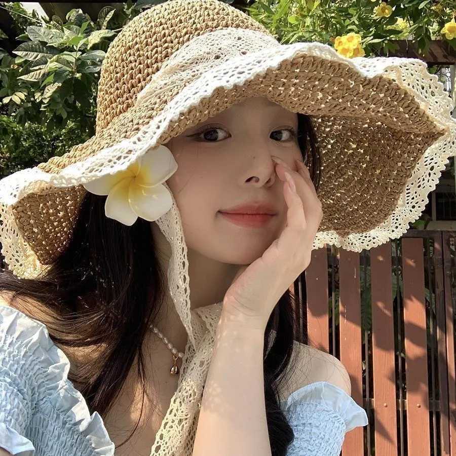 1Pcs Women Crochet Straw Bucket Hat-Colorful Beaded Sun HatTrendy Summer Beach/Outdoor Travel Headwear Hats for Women H260317 - view 6