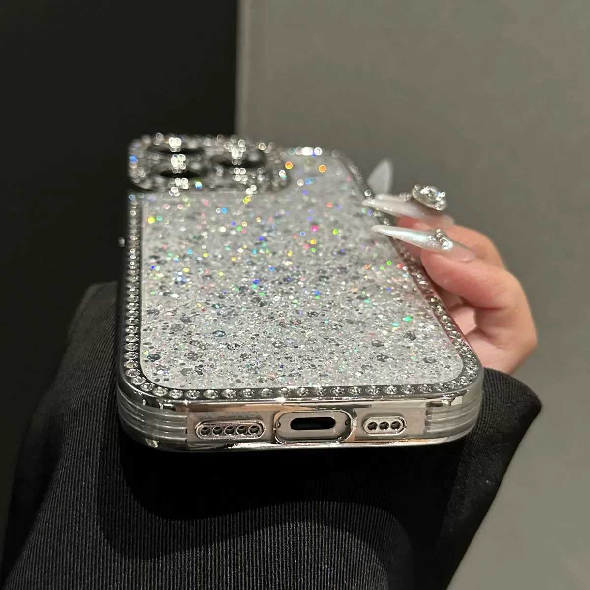 Luxury Diamond Frame Bling Sequins Glitter Case For iPhone 15 14 13 12 11 Pro Max Plus Clear Soft Silicone Shockproof Cover C260314
